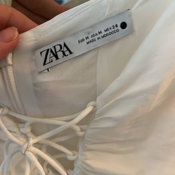 NWOT!! ZARA DRAPED LINEN BLEND ECRU CREAM RUFFLE MINI DRESS. - Picture 9 of 10